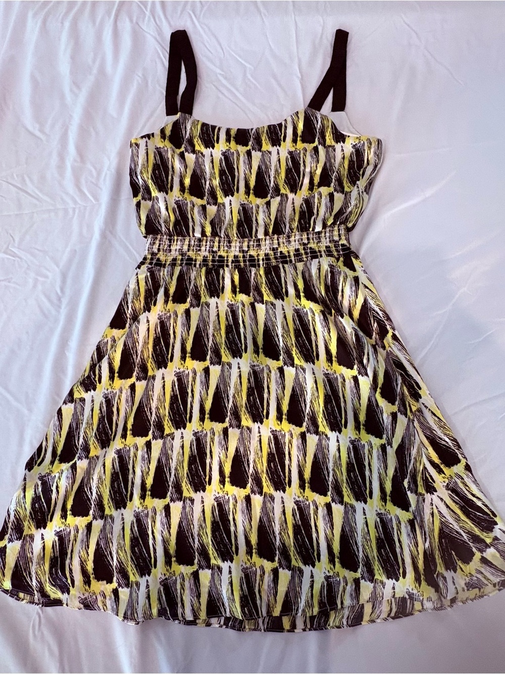 ANTONIO MELANI Silk Yellow and Black Brushstroke Sundress